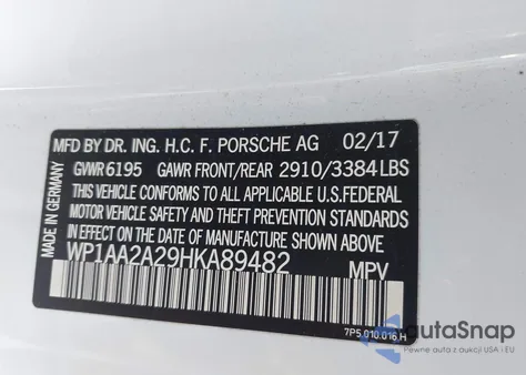 2017 Porsche Cayenne Platinum Edition из США, поврежденный, VIN WP1AA2A29HKA89482